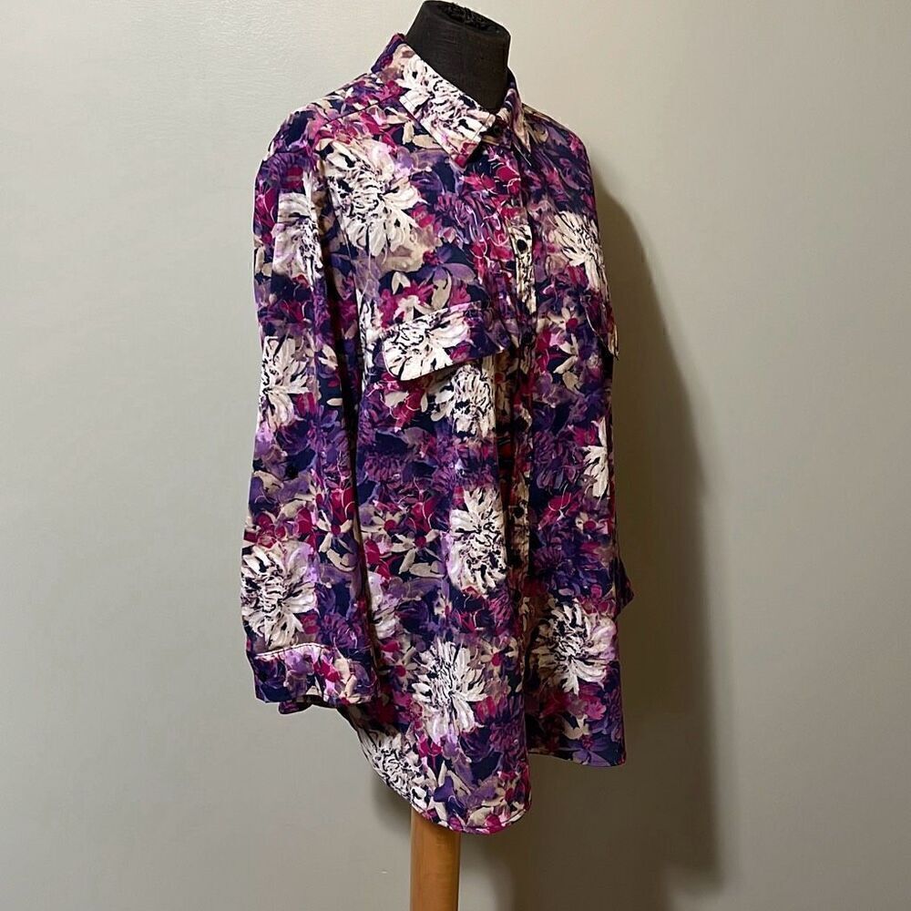 White Stag Women's Multicolor Floral Print Button-Up Blouse Size XL (16-18) - Picture 7 of 11
